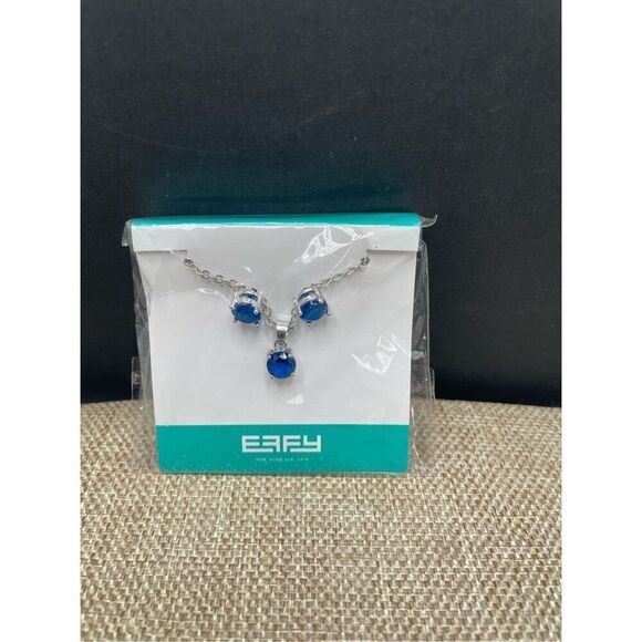 EFFY Princess Cruises Necklace & Earrings New in Package Blue Sapphire Silver Ch - Picture 1 of 5